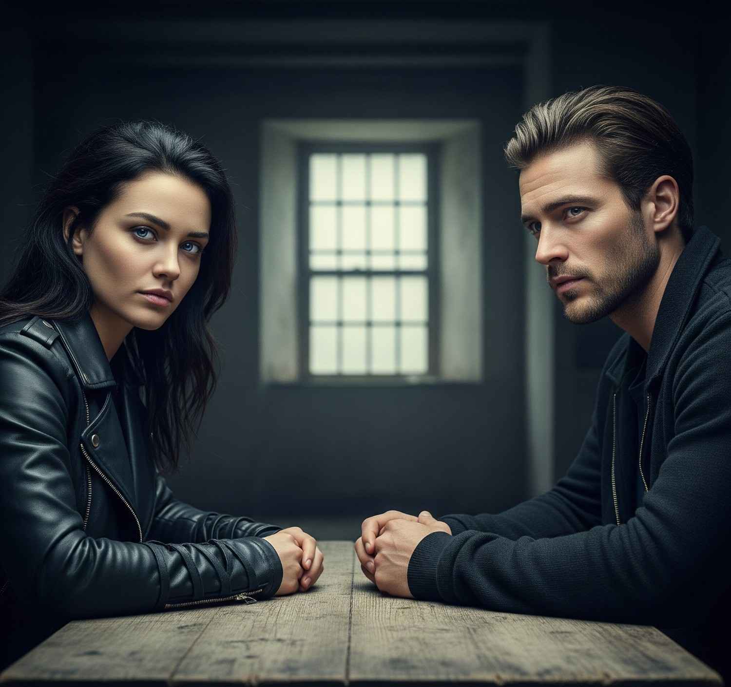 Two former ideological enemies standing together in a war shelter, symbolizing enemies to lovers in a city evacuation shelter