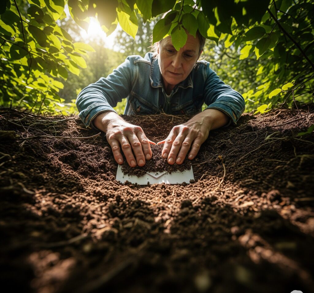 Eternal love- Sylvia dug the ground and burried the envelope not to wipe out memmories but sow a seed of eternal love.
