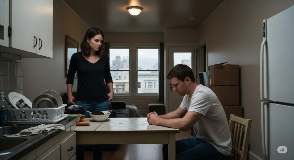 In a cramped San Francisco apartment, Mia and Leo’s irritation slowly softens into intimacy—where forced proximity and a fake marriage–like routine spark a hesitant kiss, blurring survival with romance.