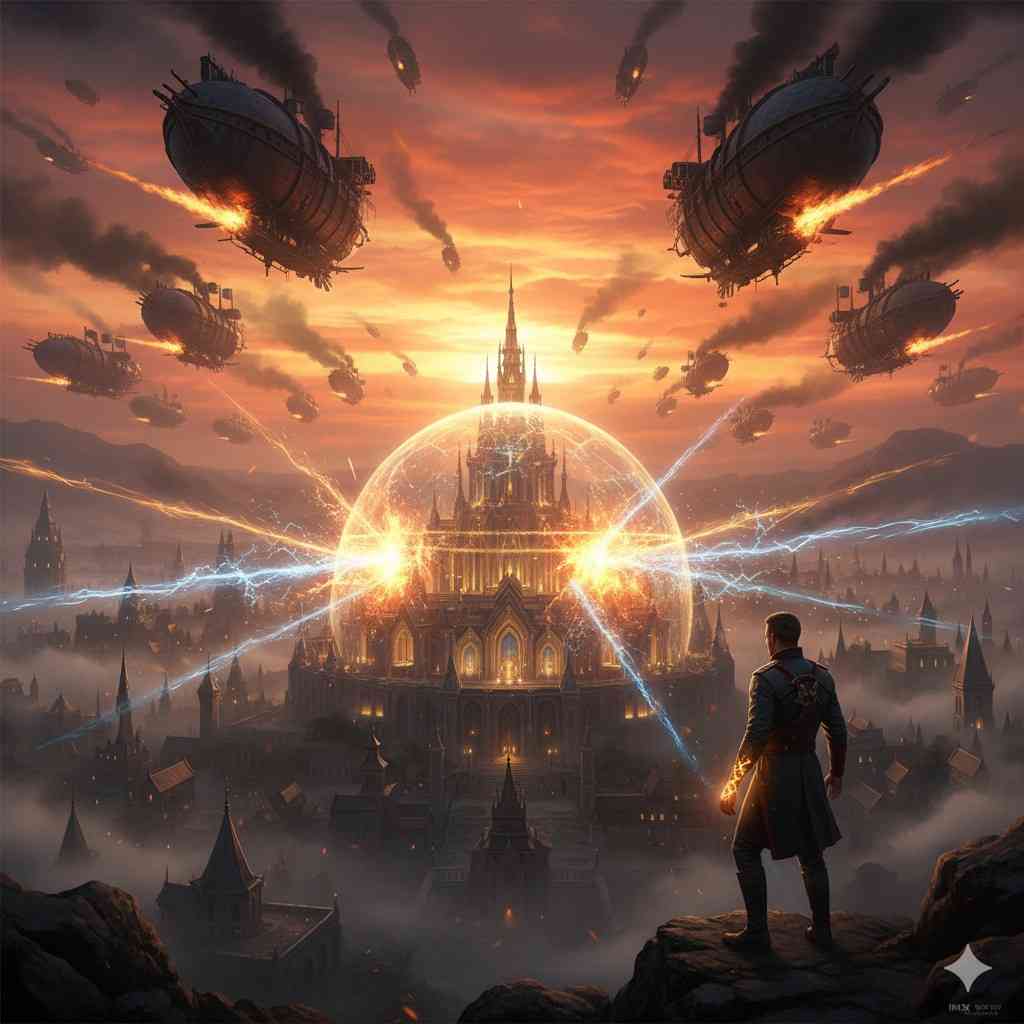 "Fated soulmates in war ultimate sacrifice moment, spy and priestess dissolving into golden light inside collapsing temple sanctum with blazing soul-marks showing eternal bond"