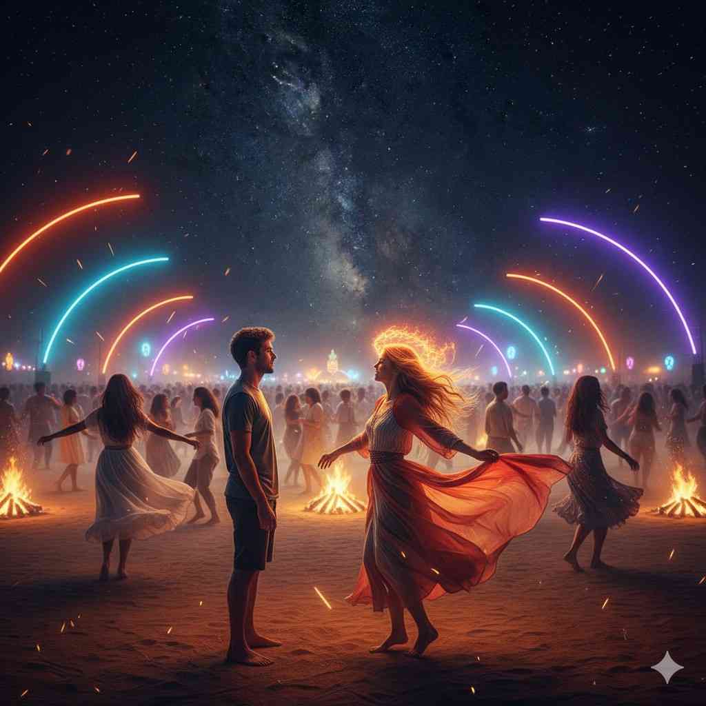Here's an image of "The Festival of Light" as you described, capturing the joy and radiant connection of the moment
