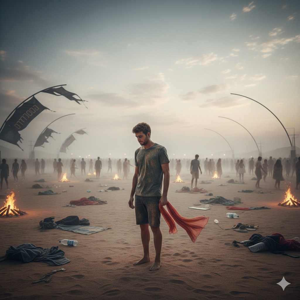 Here is "The Silence After Fire," depicting the haunting stillness and the profound sense of loss, with the scarf as a poignant symbol of enduring love: