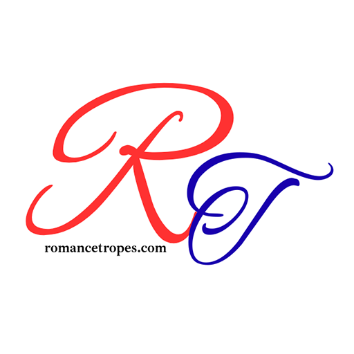 Romance Tropes logo featuring stylized red and blue “RT” initials with romancetropes.com branding for romantic storytelling and eternal love stories