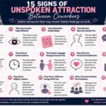 15 signs of unspoken attraction between coworkers in a modern workplace infographic