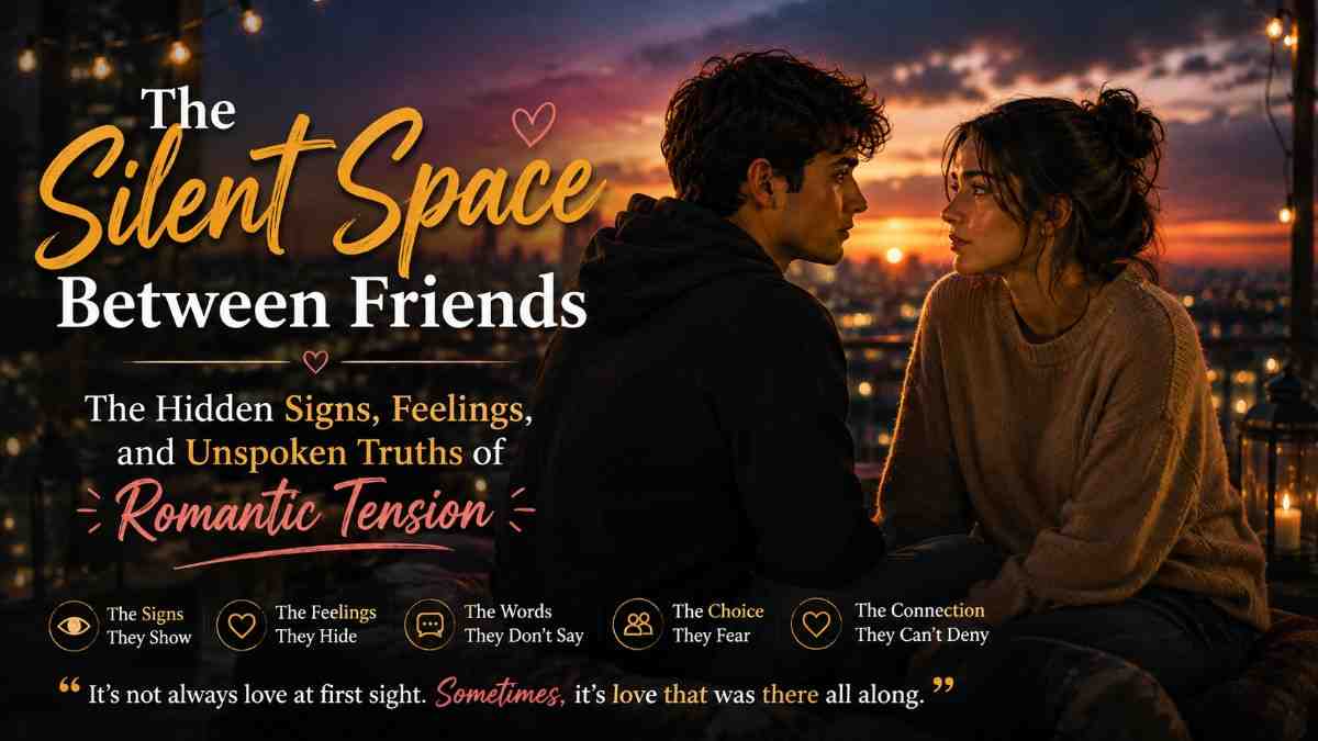 Romantic Tension Between Friends: Hidden Feelings and Unspoken Attraction Romantic tension between friends shown through an intimate moment between two close friends