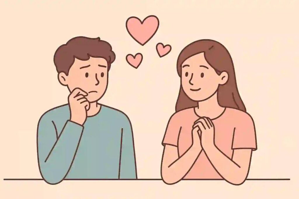 Romantic tension between a man and woman with feelings for each other