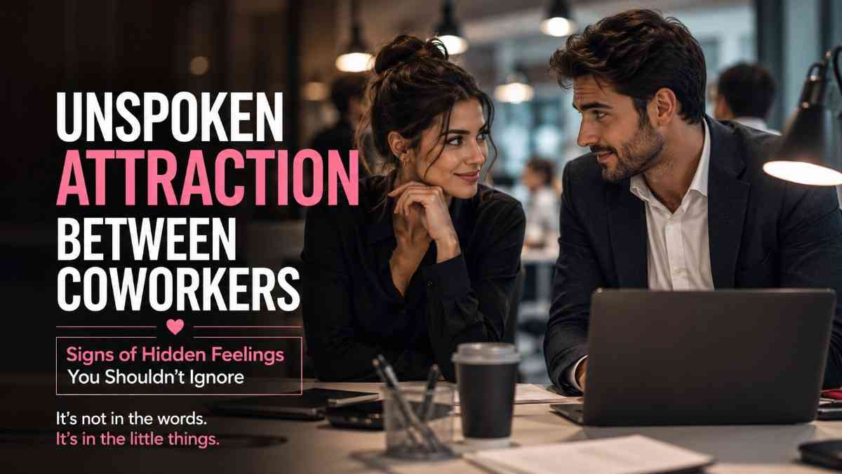 Unspoken Attraction Between Coworkers – Signs of Hidden Feelings Unspoken attraction between coworkers shown through subtle eye contact in a modern office