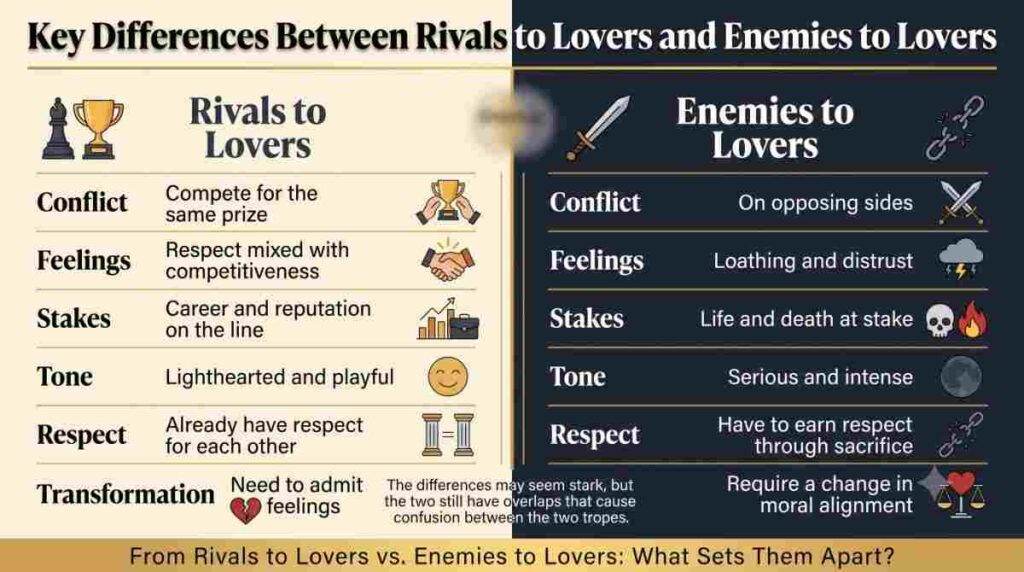 Infographic image of Key Differences Between Rivals to Lovers and Enemies to Lovers