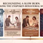 A 16:9 infographic illustrating how do you know if it's a slow burn across four behavioral stages: Cold Start, Unconscious Shift, Heightened Air, and Point of Ignition.