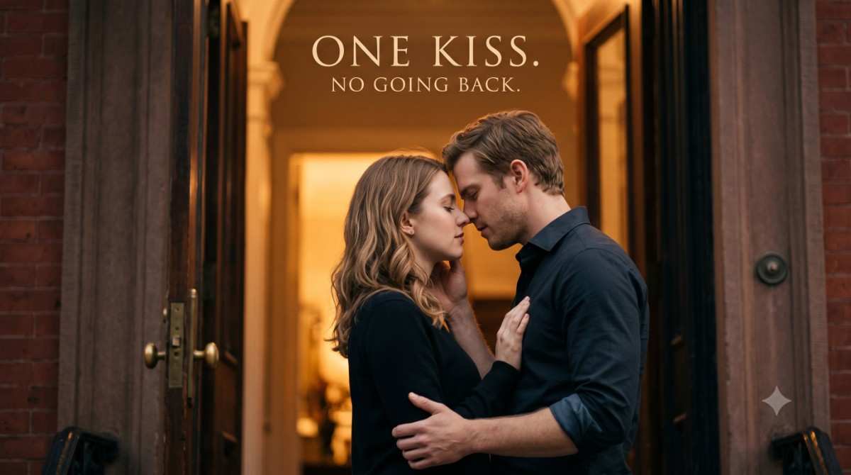 The Childhood Feud Behind Our Fake Marriage Story Claire and Ben share an intimate kiss at the brownstone doorway, the moment their fake marriage becomes real love