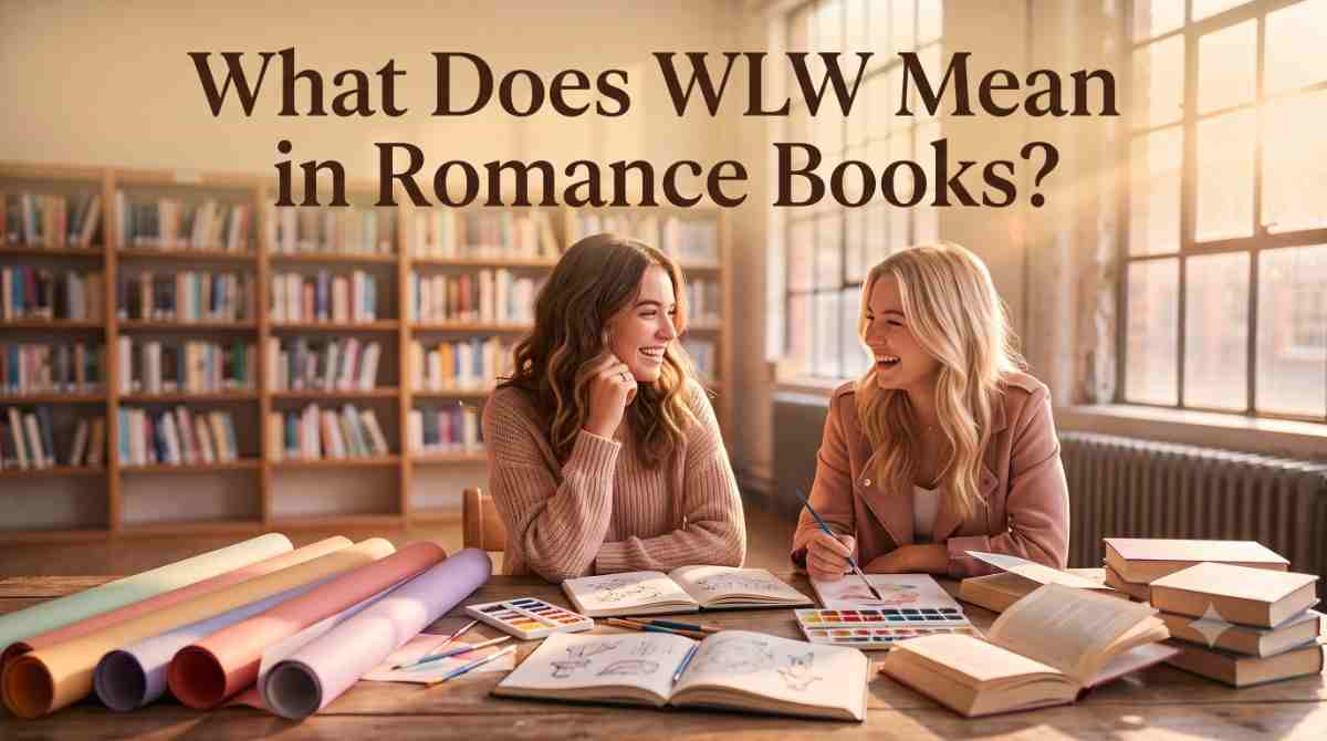 WLW mean in romance books - Two young women smiling and working together at a wooden table in a sunlit art room, illustrating the concept of WLW romance books.