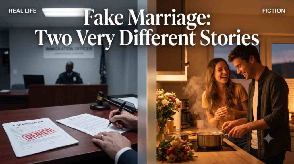 fake marriage comparison — real life legal risk versus the fiction trope