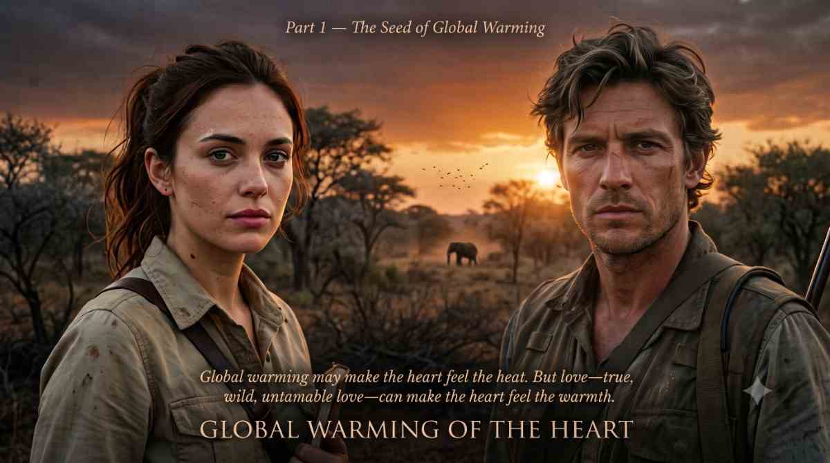 Global Warming of the Heart — Part 1: The Seed Global Warming of the Heart — Part 1. Dr. Mily Anderson and Kaelen Underwood stand apart at the edge of a dying African jungle at sunset. A single elephant stands in the distance. A slow burn romance serial about global warming and untamable love.