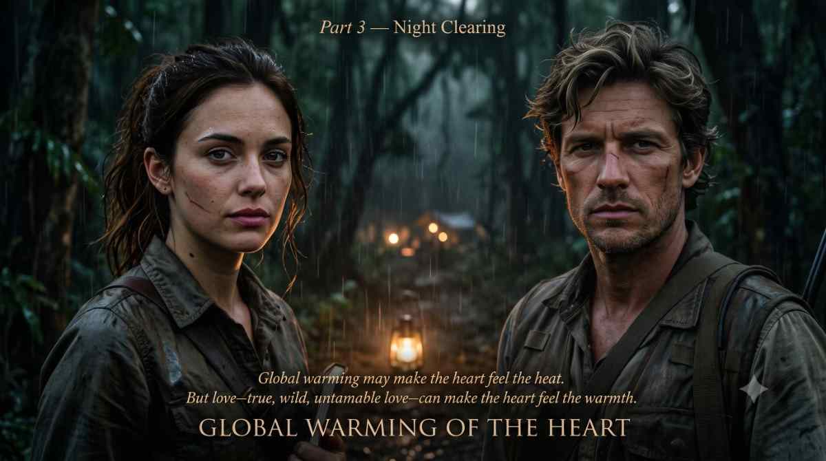 Global Warming of the Heart — Part 3 The Intrusion Global Warming of the Heart — Part 3. Dr. Mily Anderson, lost in a storm, is guided back to camp by Kaelen Underwood. He stands half in shadow, rifle slung over his shoulder. A slow burn romance serial about global warming and untamable love.